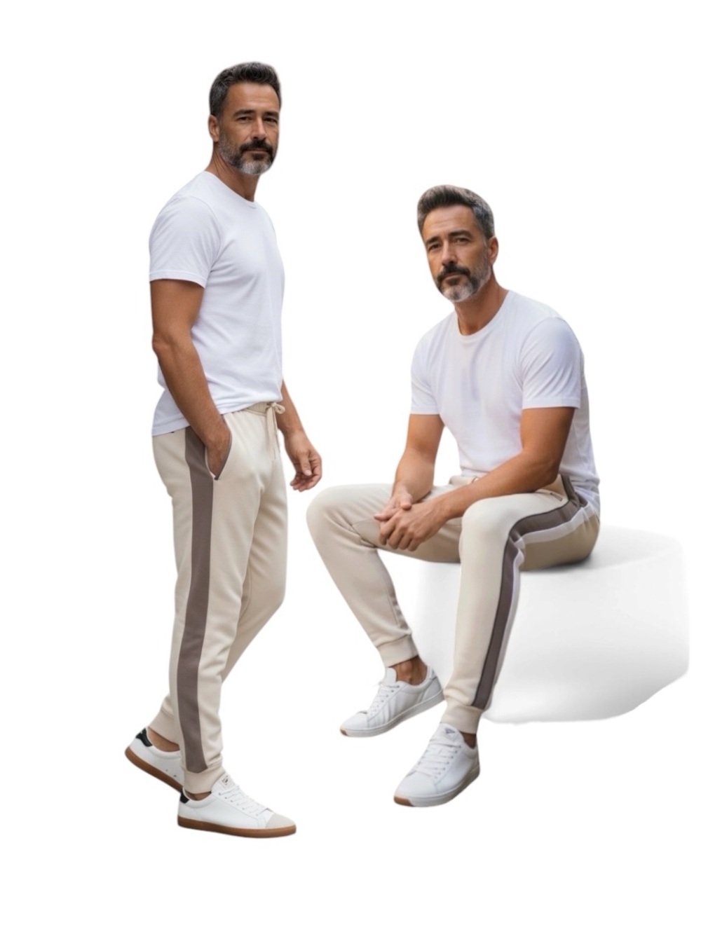 Reebok Beige Tenacity Slim Joggers with Taupe Side Stripe